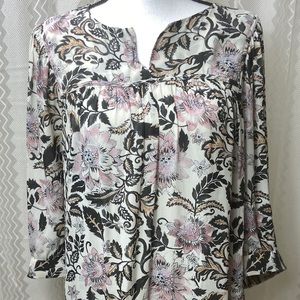 Loft M Floral Top Pink Green White